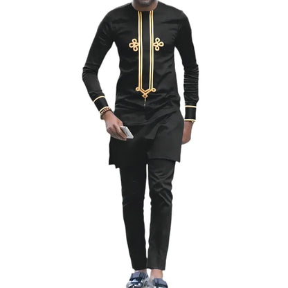 LIBIELIY Four Seasons Black New Fashion Men's 2 Pieces Sets Afirican Syle Ethinic Casual Clothes And Pants Luxury Muslim Men Clo