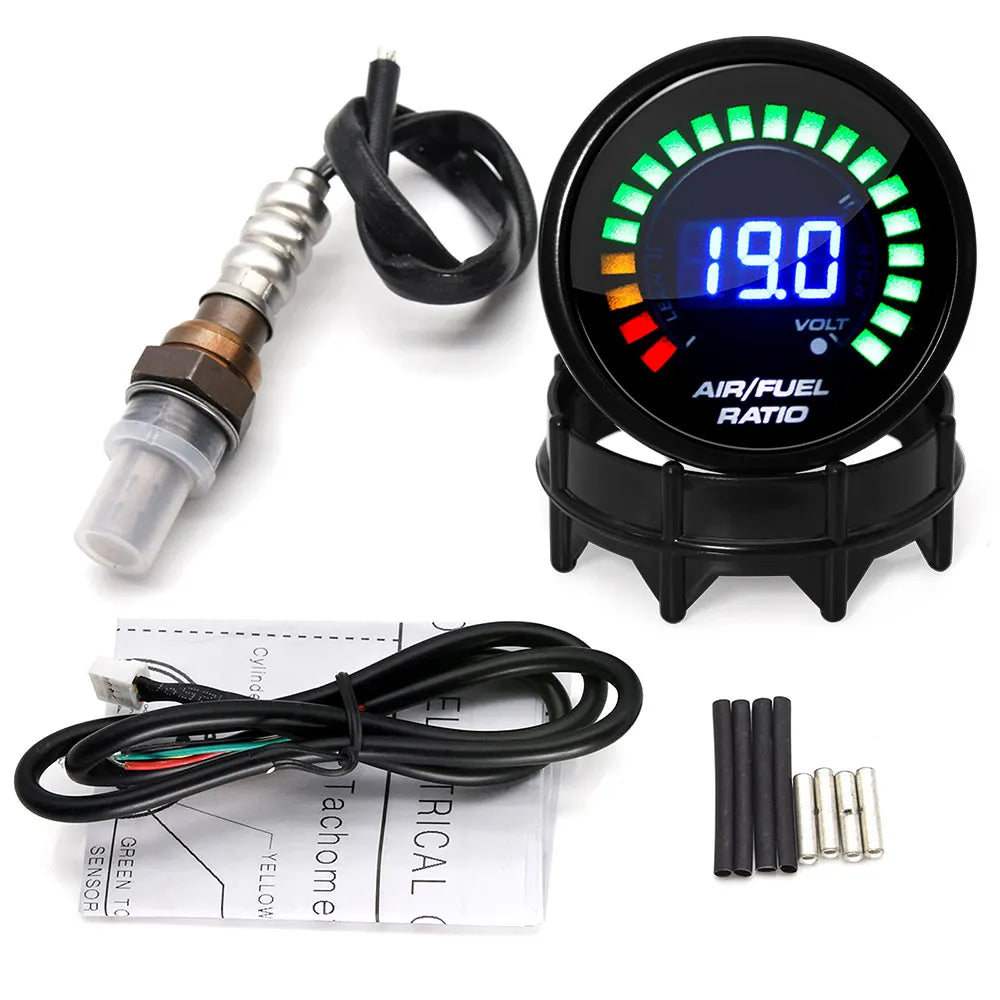 AD 52mm Air Fuel Ratio Gauge Voltmeter AFR Meter 2 In 1 Gauge with Narrowband O2 Oxygen Sensor Car Gauge Fit For 12V Racing Car
