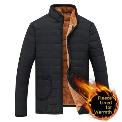 Thickened Fleece Lined Stand Collar Cotton Jacket Dad Style Warm Inner  for Middle Aged And Elderly Men's Clothing