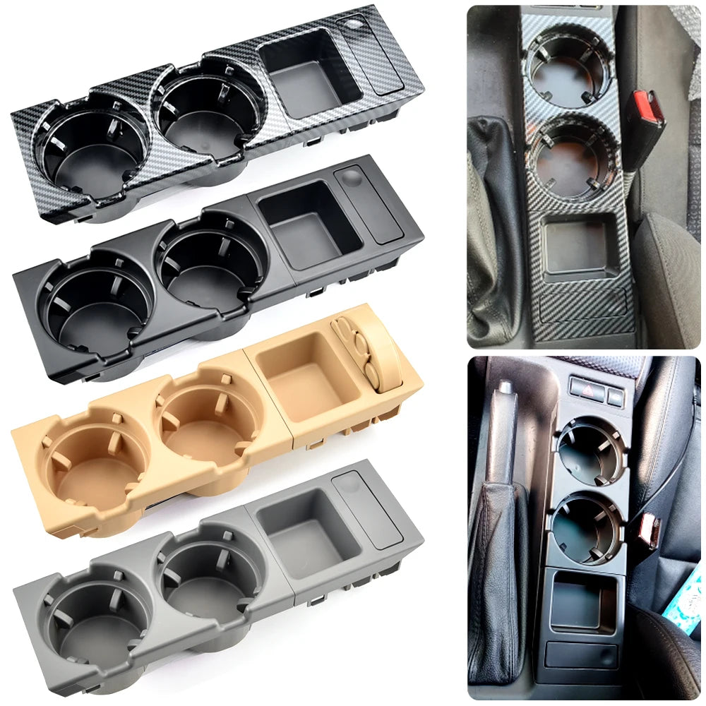 New Double Hole Car Styling Front Center Console Storage Box Coin + Cup Holder For BMW E46 Series 1999-2006 51168217953
