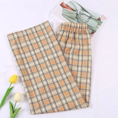 Thickened Fleece Straight Leg Pants Winter New Style Lamb Velvet Plaid Women's High Waist Warm Casual Wide Leg Pants