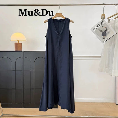 Elegant V Collar Party Dress Women's Fashion Loose Summer New Vacation Long Skirt Sleeveless Dresses Retro Vestidos