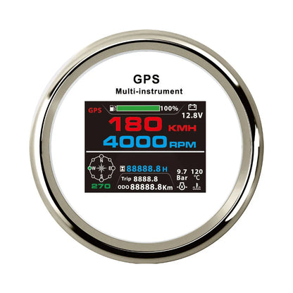 Rhaxel 10 in 1 Multifunction Gauge Digital 85mm GPS Speedometer with RPM Fuel Level Oil Pressure Voltmeter Gauge for Car Marine