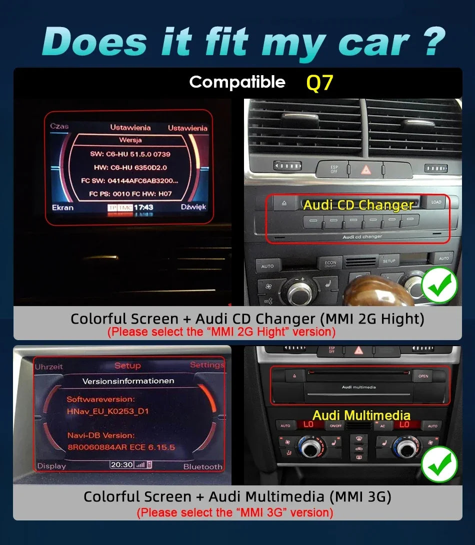 Android 14 Auto Radio CarPlay For Audi A6 C6 4f  For Audi Q7 4L 2005-2015 MMI 2G 3G GPS Car Multimedia Player Navi Stereo DSP