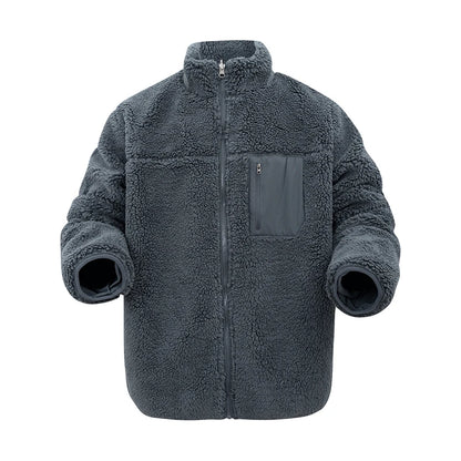 Men's Fleece Jacket Winter Thickened Coat Casual Stand Collar Daily Wear for Outdoor Activities Man Fur Outerwear Menswear