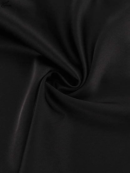 Oymimi Elegant Black Satin Womens Dresses Fashion Strapless Loose Solid Dresses Casual Simple Floor-Length Dress Female Clothing