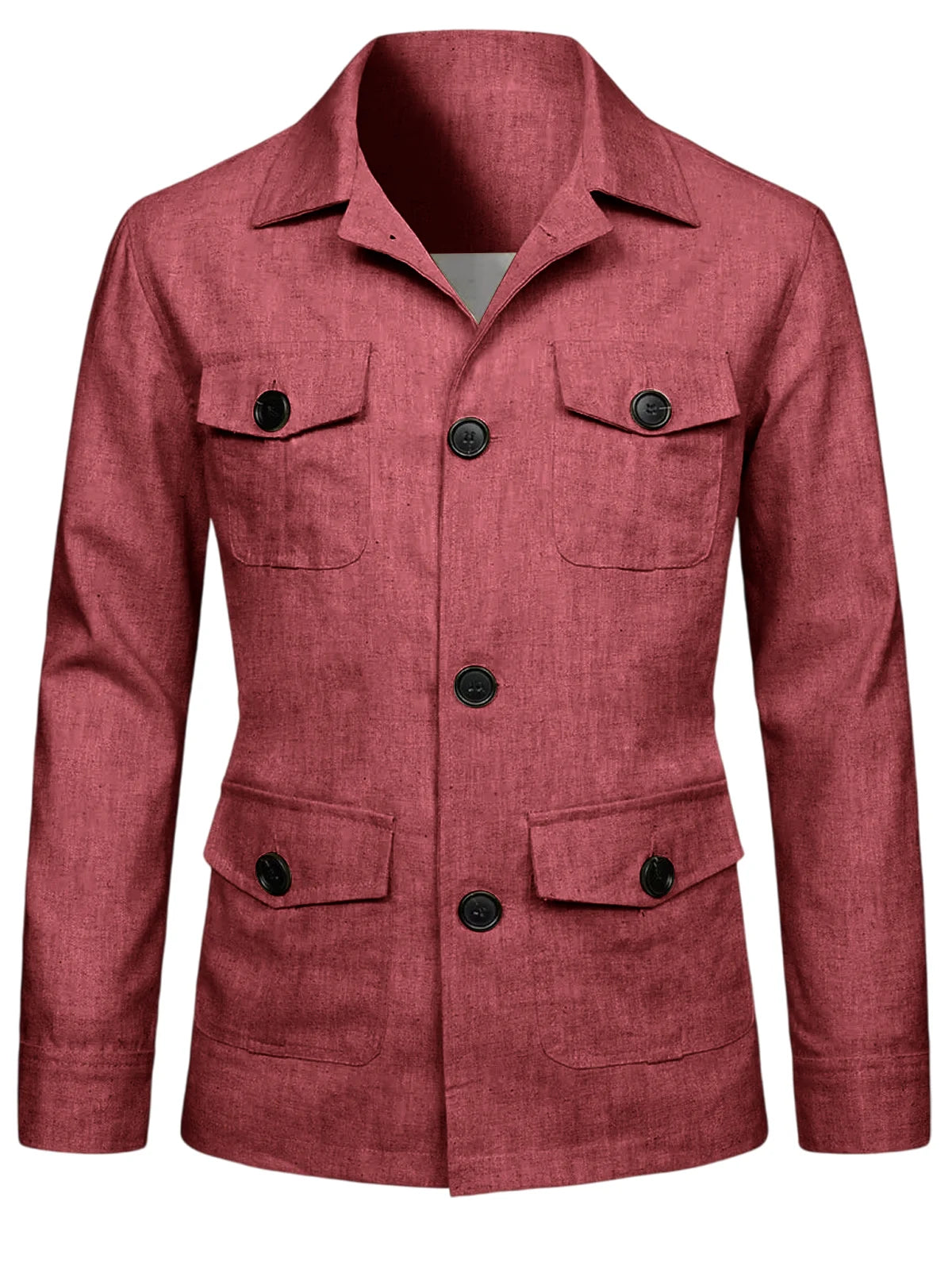 Men's Linen Blend Safari Jacket Retro British Style Multi-Pocket Workwear Coat Business Casual Suit Blazer for Spring Summer