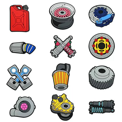 1-12Pcs Cartoon Car Parts PVC Garden Shoes Buckle Clog Charms Adult Clog Sandals Shoes Decorations DIY Men Backpack Party Gifts