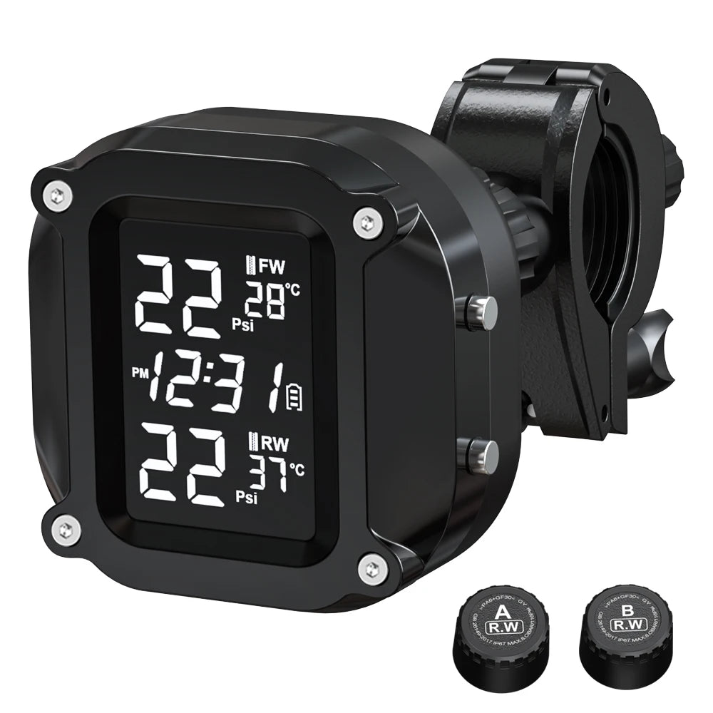 Powstation TPMS Wireless Motorcycle Tire Pressure Monitoring System Solar Charge Tyre Temperature Alarm System Colorful Display