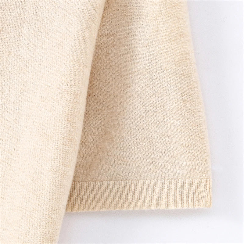 100% fine spun wool women's T-shirt summer solid knitted pullover Jumper sweater short sleeved loose Polo collar Tees Pull Tops