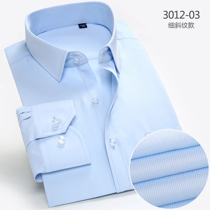 2025 Men's Striped Shirt Long Sleeve Business Office Casual Workwear Comfort Fit Classic Solid Shirts Spring Fall Tops For Male