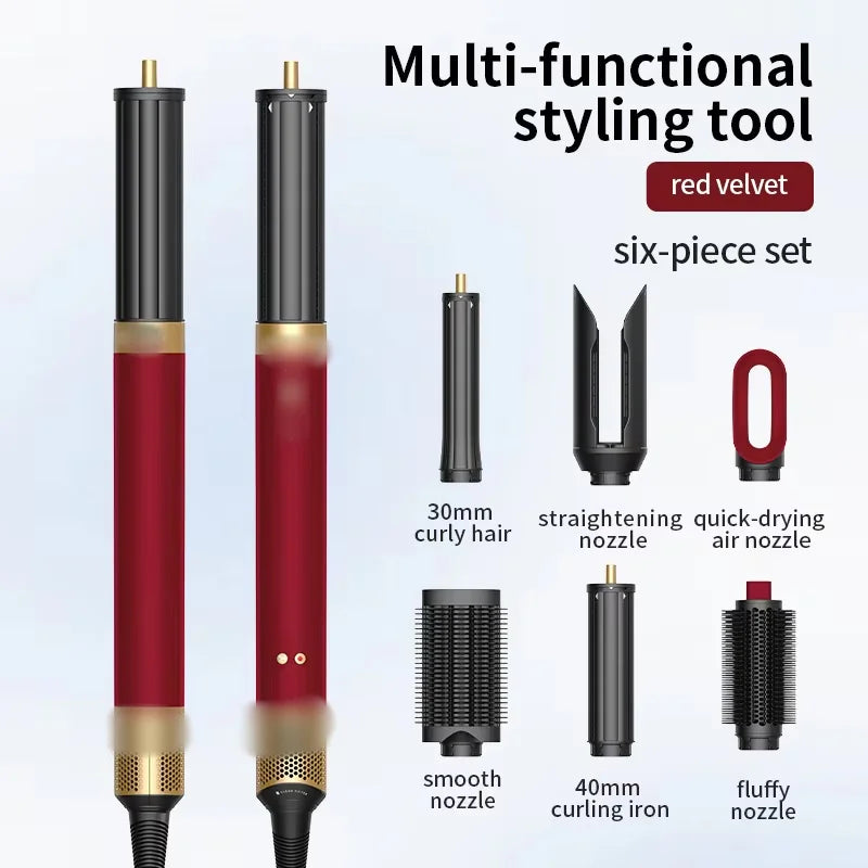 Professional 6 in 1 Cold Hot Air Styling Brush Hair Dryer Curling Iron Straightener Flat Iron 1700W Fast Dry Voluminous Waves