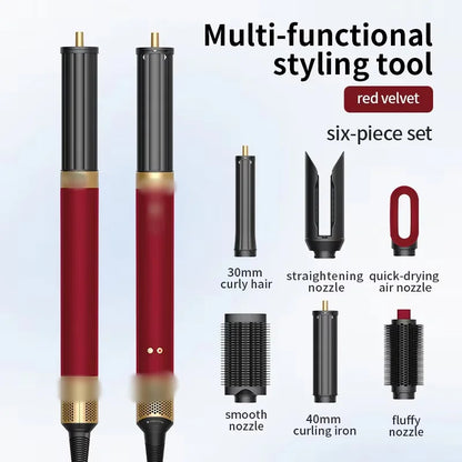 Professional 6 in 1 Cold Hot Air Styling Brush Hair Dryer Curling Iron Straightener Flat Iron 1700W Fast Dry Voluminous Waves