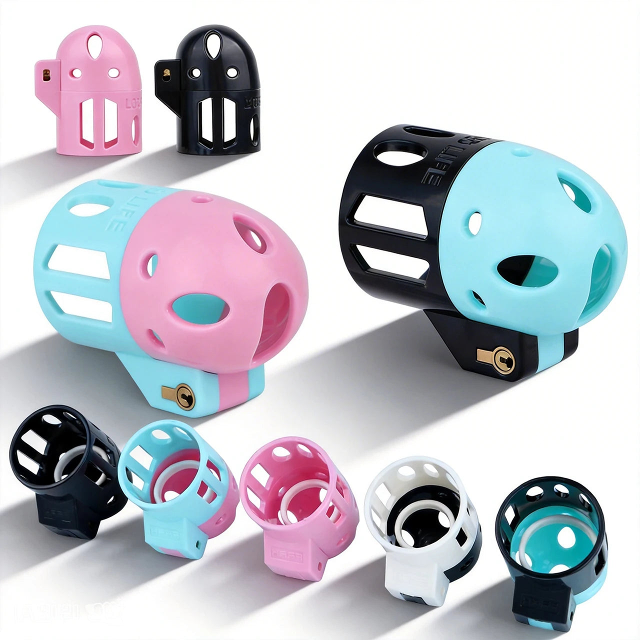 FRRK ABS Mixed Color Male Chastity Cage Lightweight Breathable Hollow Straight Plastic Cock Lock No Base Rings Ergonomic Design