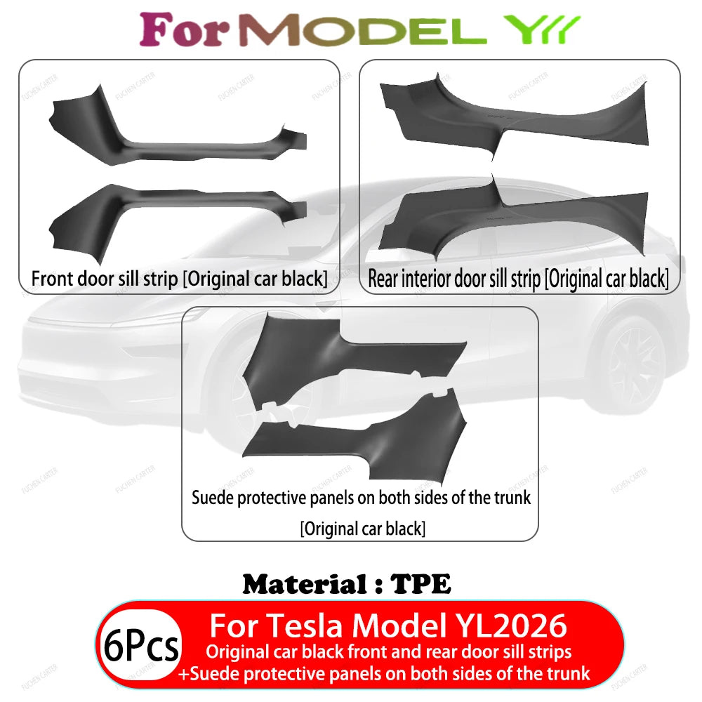 For Tesla Model YL 2026 TPE Front Rear Door Sill Protector Threshold Strip Waterproof Anti-kick Guard Panel Interior Accessories