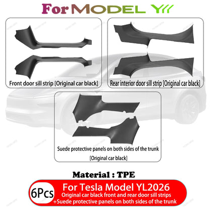 For Tesla Model YL 2026 TPE Front Rear Door Sill Protector Threshold Strip Waterproof Anti-kick Guard Panel Interior Accessories