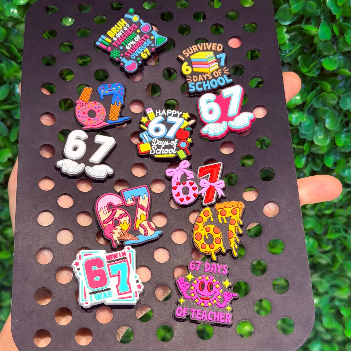 11-100pcs 67 Days Of School Teacher Shoe Buckle Sandals DIY Accessories PVC Shoes Charms Clogs Pins Decor Kids Man Party Gift