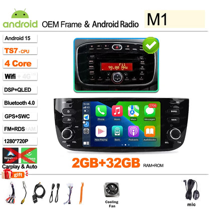 Car Android 16 For Fiat Linea Punto evo 2012-2015 Radio Video Player GPS Multimedia Navigation Screen Stereo Carplay Audio DSP