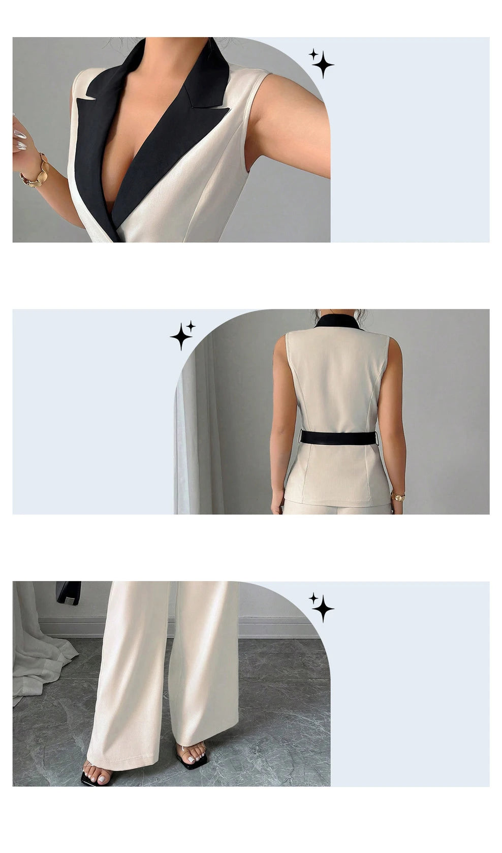 Women's Office Lady Ensemble Outfit Autumn Sleeveless Straight Leg Pants Set Classy Bandeau Elegant Style Top And Vest 2 Set