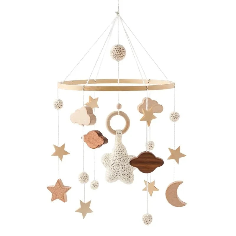 Baby Rattle Toy Bed Bell Bracket Wooden Mobile 0-12 Months Newborn Crochet Bed Bell Hanging Toys Holder Bracket Infant Crib Gift