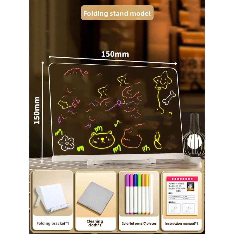 Luminous Acrylic Drawing Magic Led Transparent Board, Kids DIY Educational Toys Gift, LED Note Board With Stand and 7 Colors