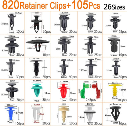 925Car Trim Clips Set with Removal Tools Auto Body Rivets Fasteners Retainer Clips for Bumper Door Fender Car Plastic Rivet Kit