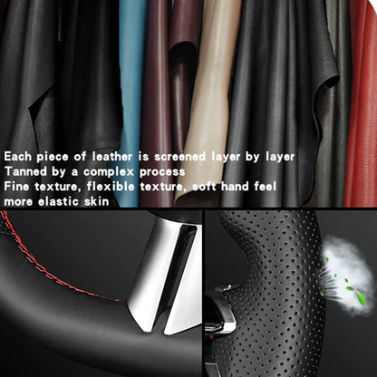 Customized Hole-punch Wear-resistant Car Steering Wheel Cover for Nissan Patrol Y61 Black Genuine Leather Car Accessories