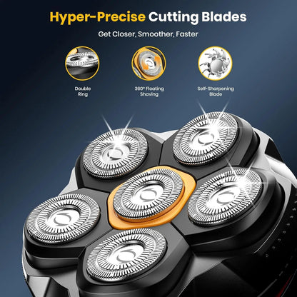 Sweker 6D Electric Head Shaver for Bald Men IPX7 Waterproof Cordless Razor with Magnetic Detachable Head Floating Cutter