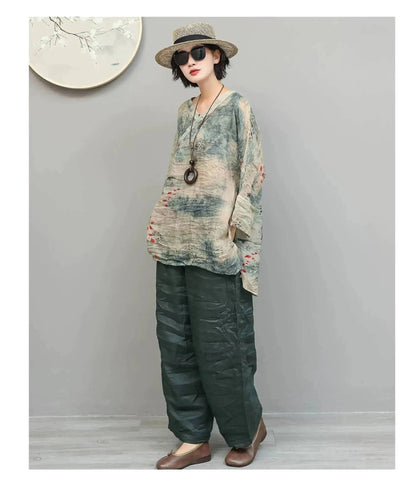 Artistic Ramie Pant Women Summer Lightweight Loose Casual Long Pants LX5871