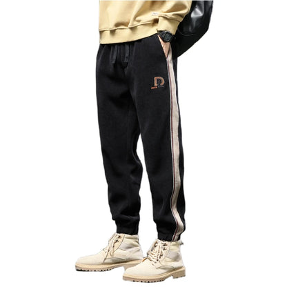 Trendy American Style Men's Fleece Lined Loose Fit Sweatpants Winter Casual Sports Trousers Low Elasticity Youth Popular Long...