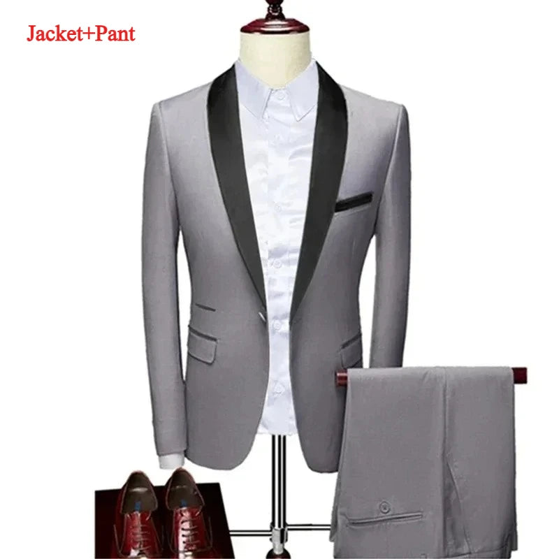 Men's Lapel Black Suit Set Coat Vest Trousers / Business Groomsmen Groom Wedding Dress Fprmal Blazer Pants