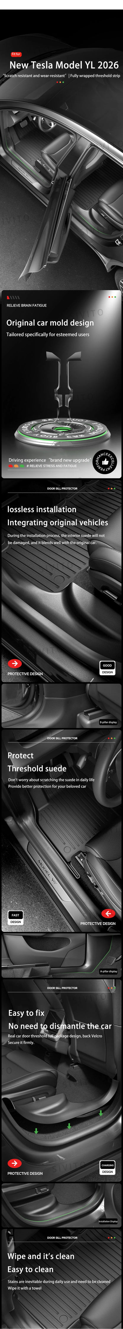 For Tesla Model YL Launch 2026 TPE Front Rear Door Sill Protector Threshold Strip Anti-kick Guard Panel Interior Decoration Set