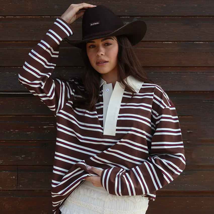 Casual Striped  Shirt Women's Loose Long Sleeve Classic Style American Leisure T-Shirt for Autumn New Arrival