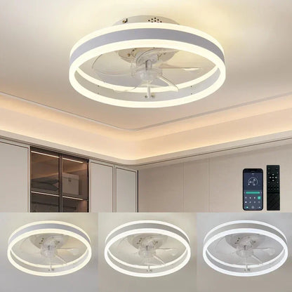 Latest Models Embedded LED Ceiling Fan with 5 Blades and Lights and Remote Control, Adjustable from 3000K to 6500K Lighting