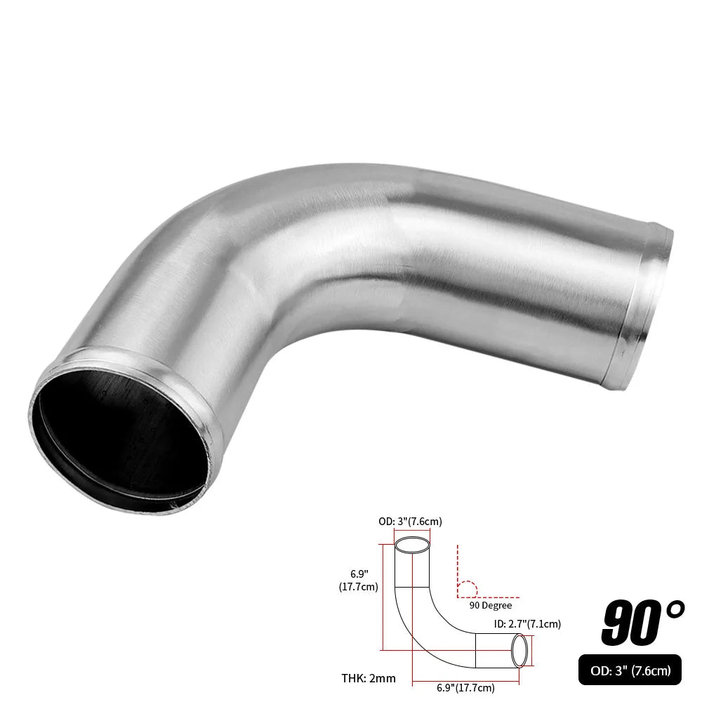 0/45/90 Degrees Type Aluminum Tube Universal 51 63 76mm 2 2.5 3inch Cold Air Intake Pipe Racing Car Turbo High Flow Silver Balck
