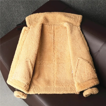 B3 Male Coats Vintage Brown Biker Man Clothing Men's Sheepskin Genuine Leather Jacket Winter Warm Shearling Wool Fur Coat