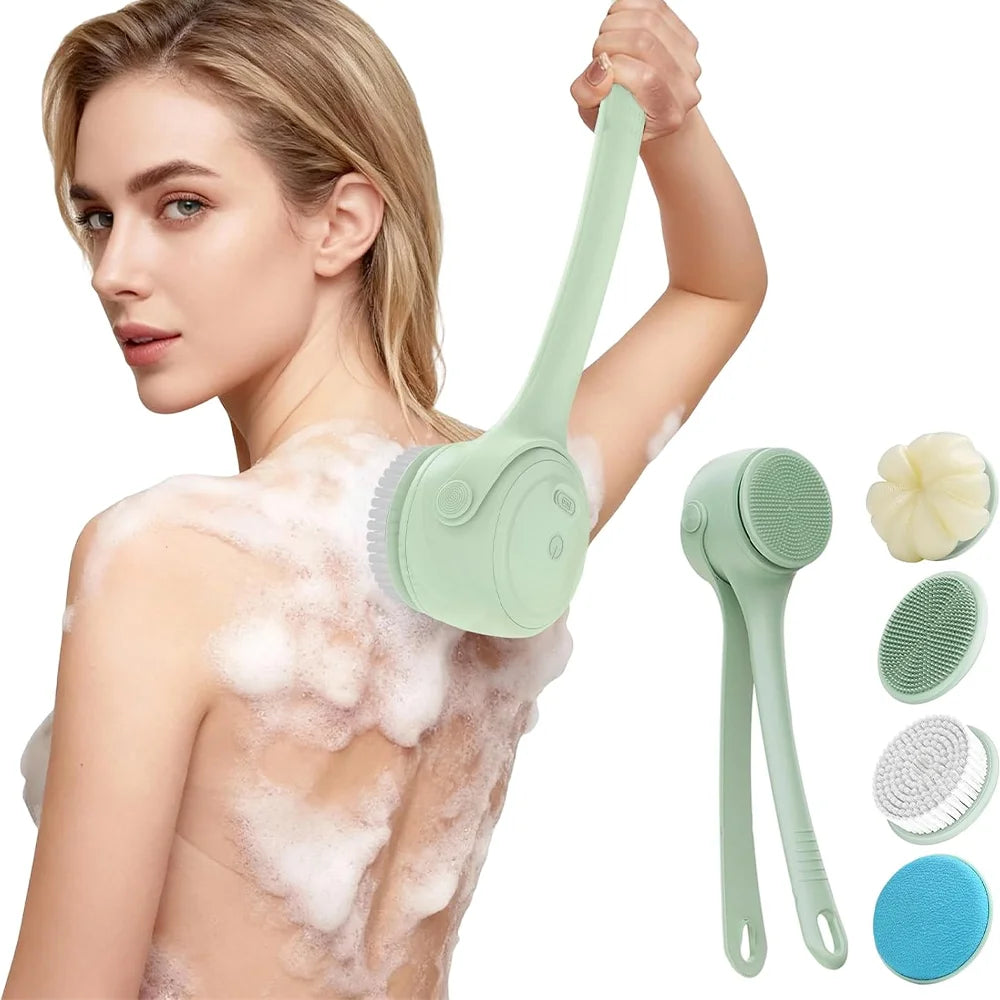 Electric Silicone Bath Brush with Long Handle - Deep Cleaning Massage Bath Brush for Shower Skin Care Body Cleaning