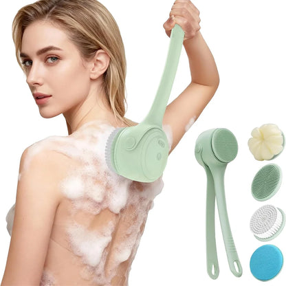Electric Silicone Bath Brush with Long Handle - Deep Cleaning Massage Bath Brush for Shower Skin Care Body Cleaning