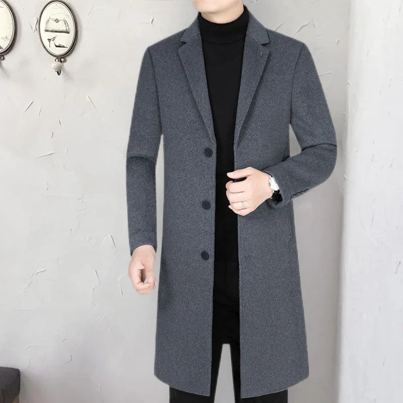 Autumn Winter 2025 New Men's Woolen Coat Double-Faced High-End Mid-Length Men's Outerwear Fashionable Modern Style Windbreaker