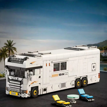 New heavy-duty truck building block sets in various styles, including containers, tank trucks, cranes, and RV vehicle constructi