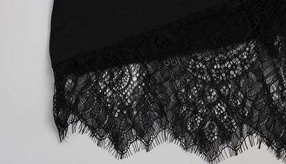 Ahagaga Sexy Women's Mini Dresses Solid Patchwork Lace Slash Sleeveless Sheath Bodycon Sheer Regular Casual Streetwear Vestidos