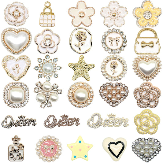 1/29PCS Acrylic Shoe Charms Golden Flower Heart Luxury Jewelry Shoe Accessories Fashion Women Shoe Decoration for Clog Sandal