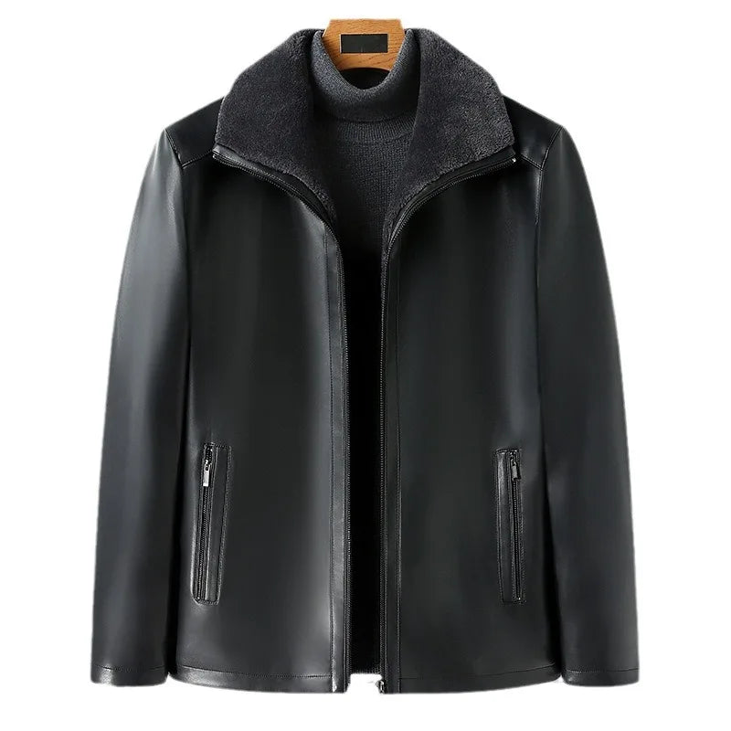 Winter Sheepskin Fleece Leather Coat Business Fleece Collar Thickened Leather Coat