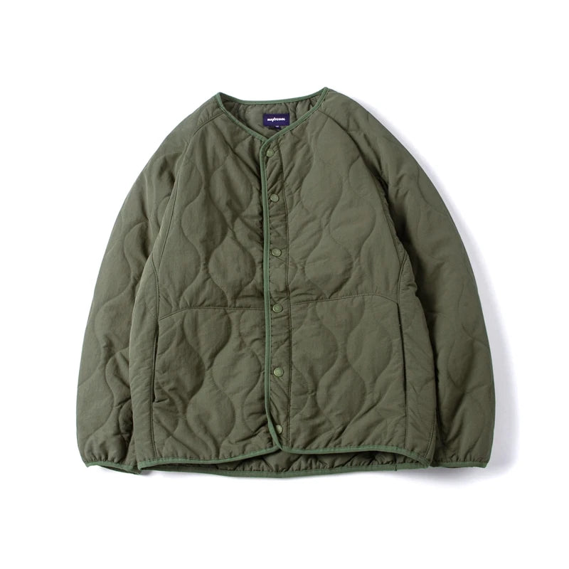 Retro Japanese Style Oversized Quilted Cotton Jacket Unisex No Collar Diamond Pattern Cotton Coat Couple Outerwear