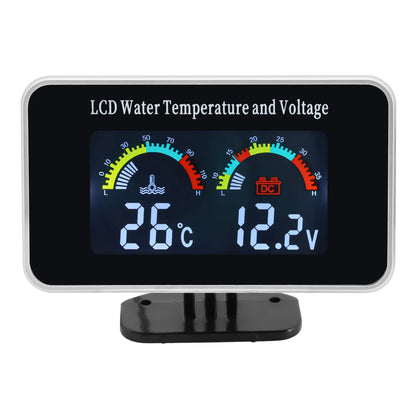 HD Car LCD Water Temperature Meter Thermometer Voltmeter Gauge 2in1 Temp&Voltage Meter 10mm Sensor 26~40mm Adapter(Option)12V/24