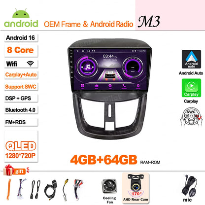 Android 15 For Peugeot 207 207CC 2006 - 2015 Car Radio Multimedia Video Player Stereo Head Unit 2 din Wireless Android Auto Wifi