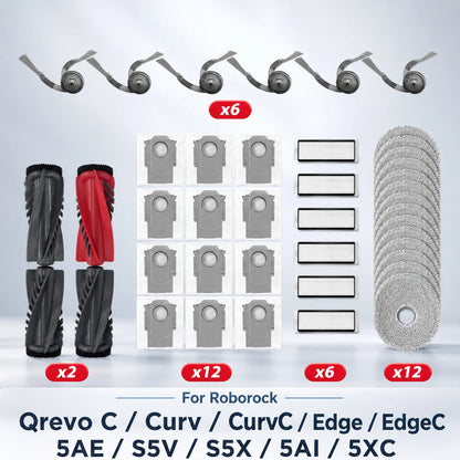 Fit for Roborock Qrevo C/Curv/CurvC/CurvC PRO/Edge/EdgeC/5AE/S5V/S5X/5AI/5XC Main Side Brush HEPA Filter Mop Pad Dust Bag Parts