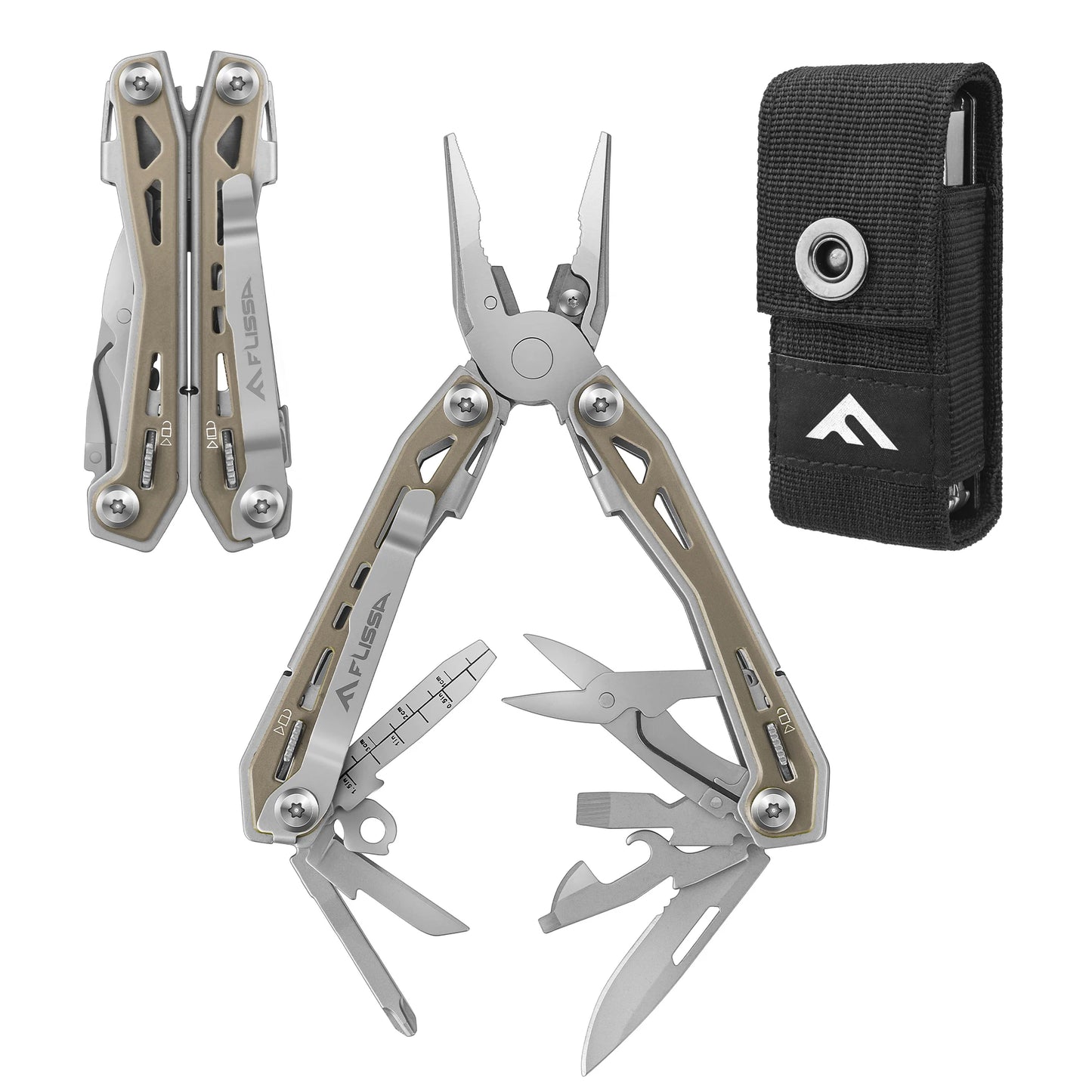 FLISSA 16-in-1 Multi-tool Pliers with Sheath Folding Plier Wire Stripper Outdoor Camping Survive Mini Portable Multitool Pocket