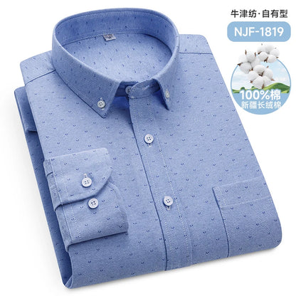 Classic Men's Long Sleeved Check Shirts 100% Oxford Cotton Casual Fashion Soft Plaid Stripe Solid Male Business Slim Fit Blouses