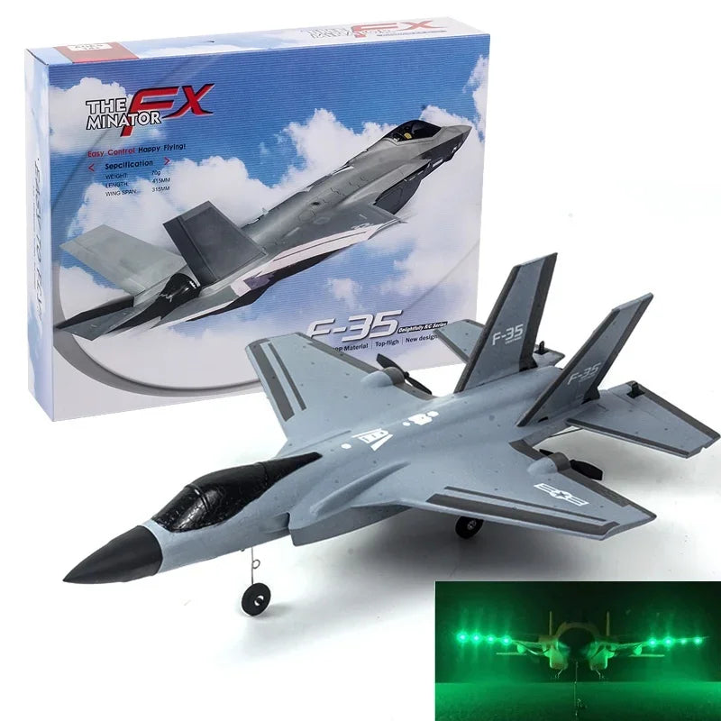F35 Remote Control Foam Glider | 2-Channel RC Plane | Colorful LED Lights | Fixed Wing Model | Kids Toy
